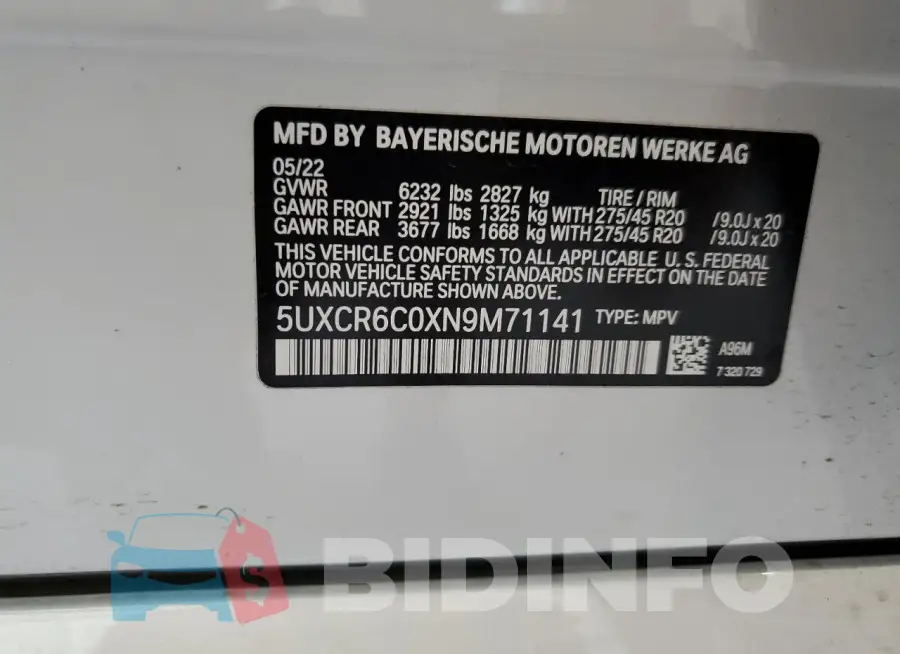 5UXCR6C0XN9M71141 Photo# 14