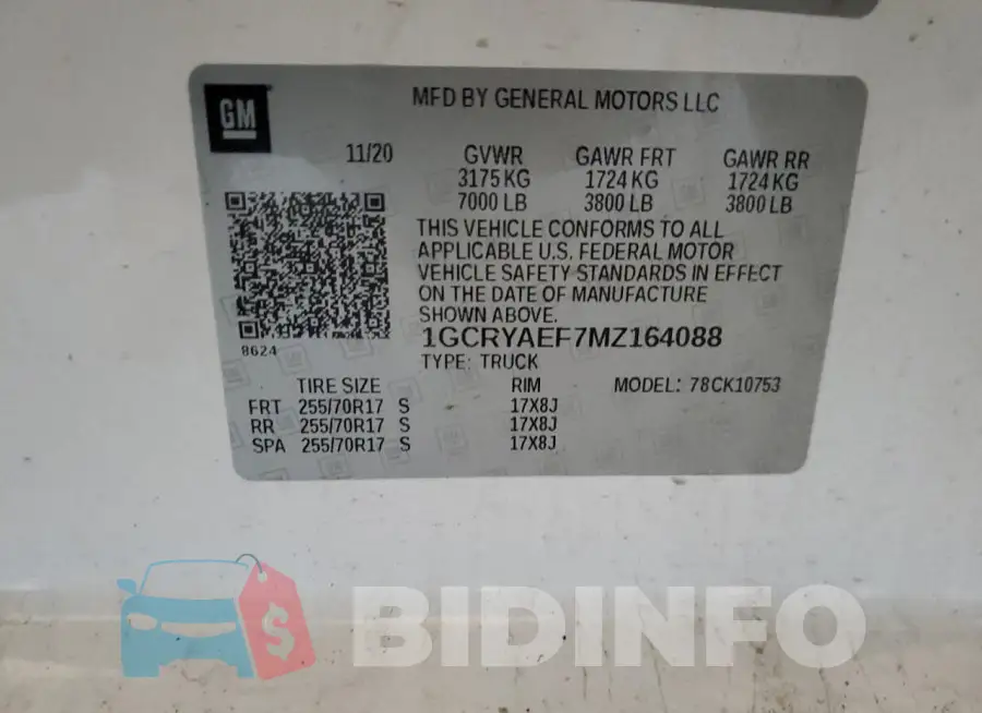 1GCRYAEF7MZ164088 Photo# 12