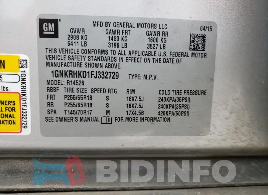 1GNKRHKD1FJ332729 Photo# 13