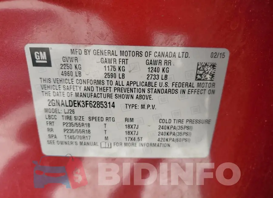 2GNALDEK3F6285314 Photo# 12