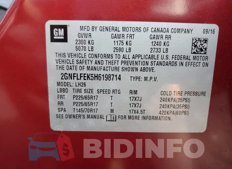 2GNFLFEK5H6198714 Photo# 14
