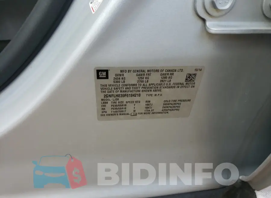 2GNFLHE39F6184218 Photo# 10