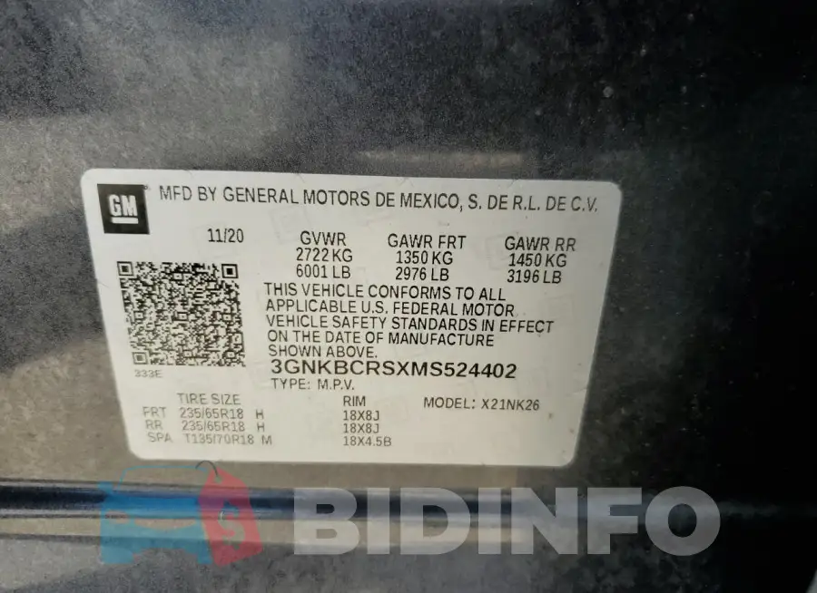 3GNKBCRSXMS524402 Photo# 13