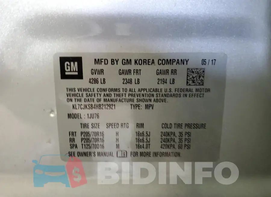 KL7CJKSB4HB212921 Photo# 13