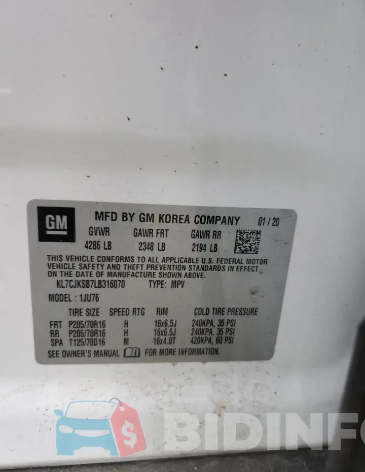 KL7CJKSB7LB316070 Photo# 12