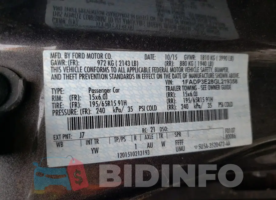 1FADP3E28GL219358 Photo# 12