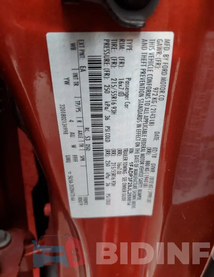 1FADP3F28JL269814 Photo# 12