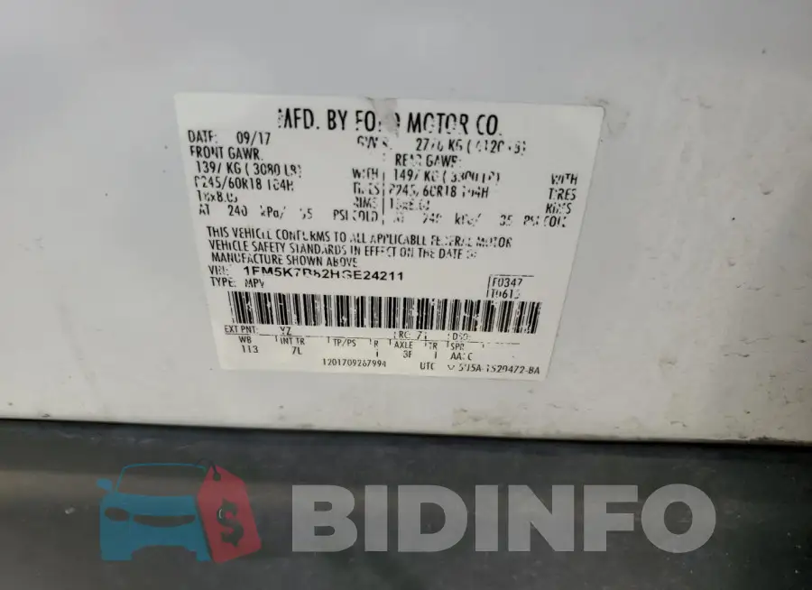 1FM5K7B82HGE24211 Photo# 13