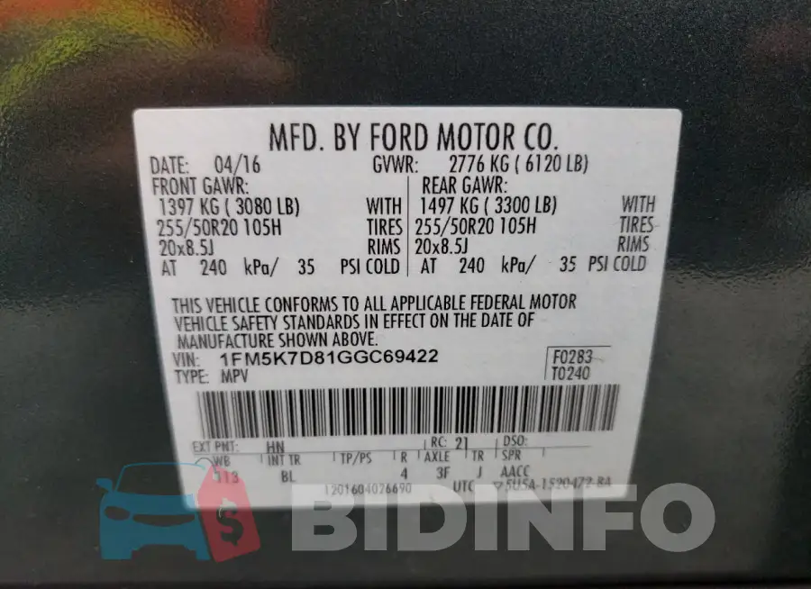 1FM5K7D81GGC69422 Photo# 14