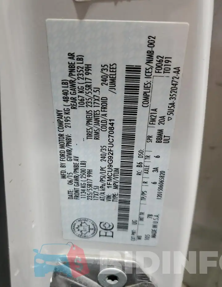 1FMCU9G92FUC70841 Photo# 13