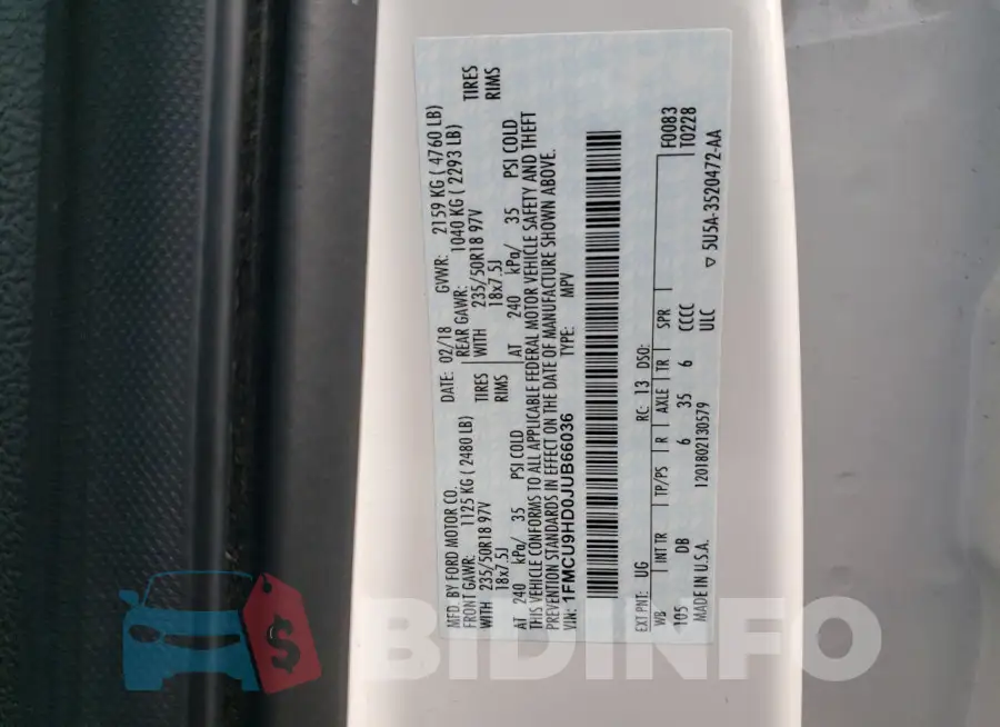 1FMCU9HD0JUB66036 Photo# 13