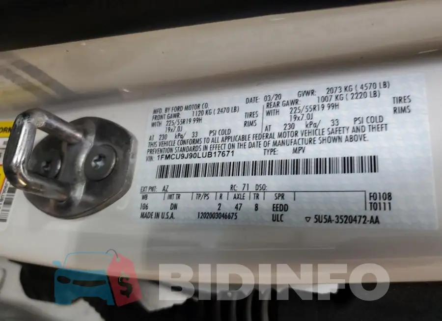 1FMCU9J90LUB17671 Photo# 12