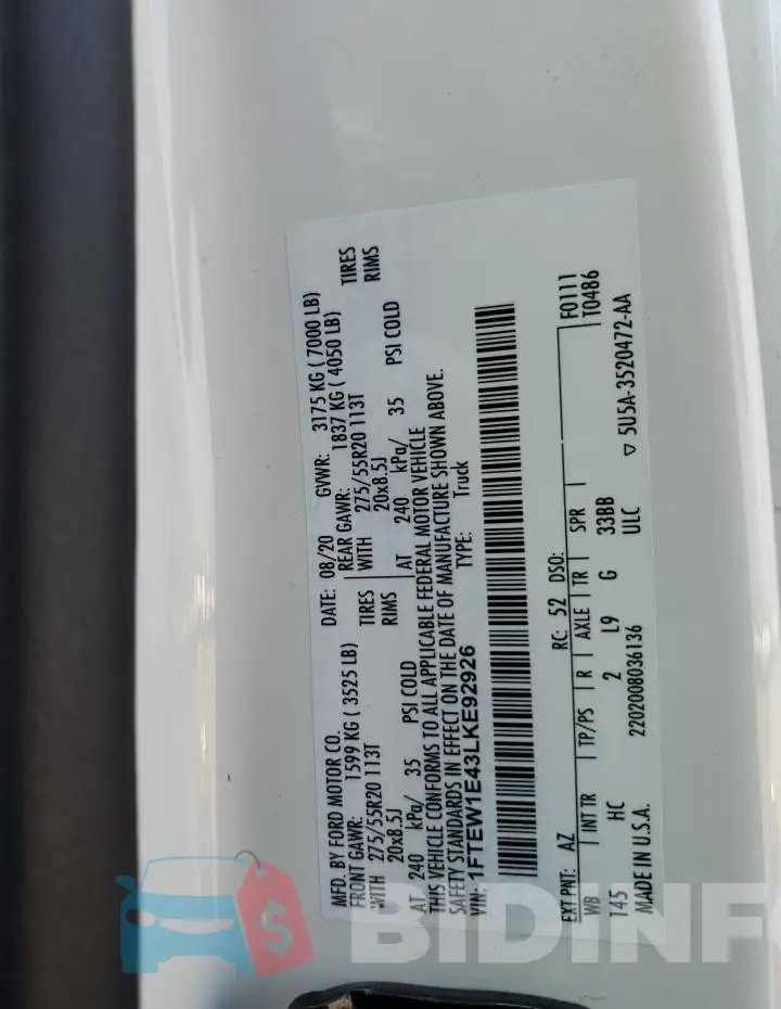 1FTEW1E43LKE92926 Photo# 12