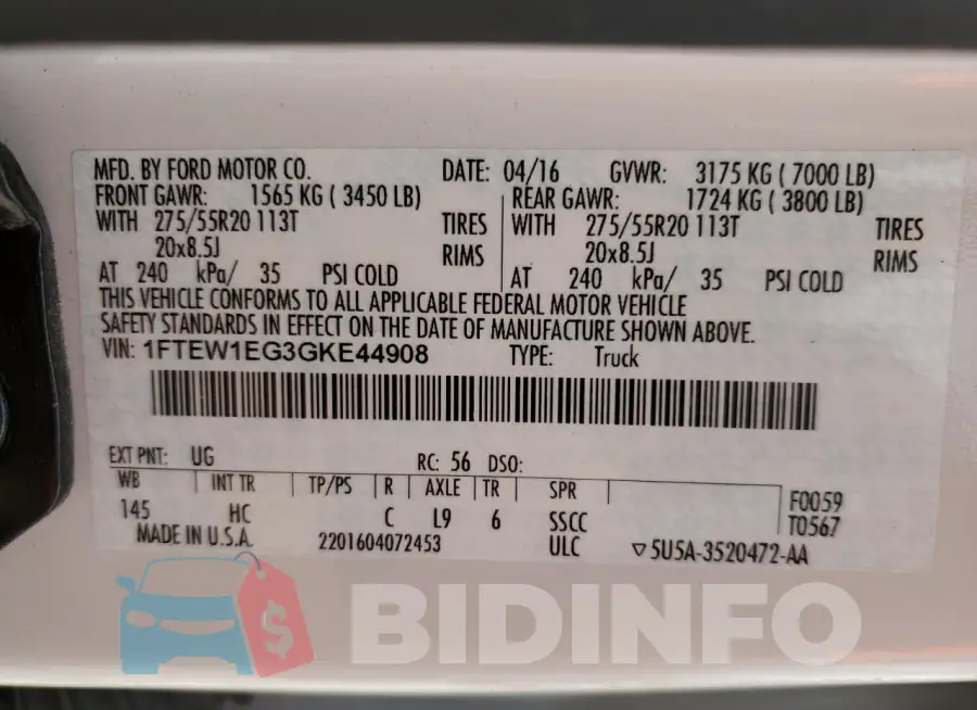 1FTEW1EG3GKE44908 Photo# 12