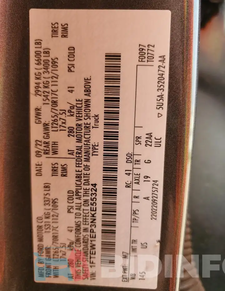 1FTEW1EP3NKE55324 Photo# 12