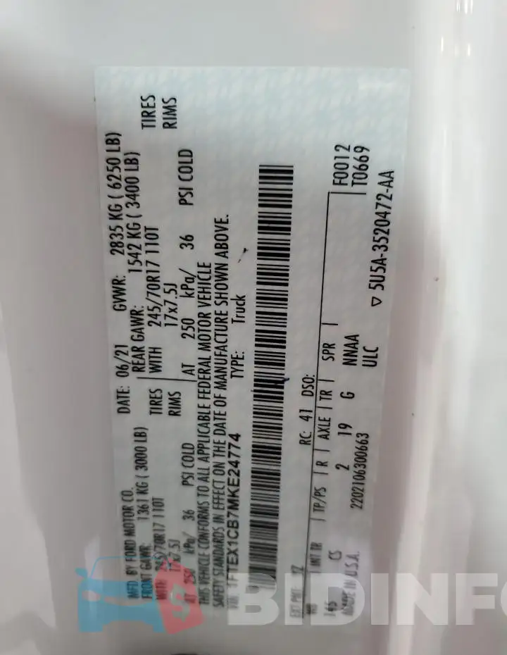 1FTEX1CB7MKE24774 Photo# 12