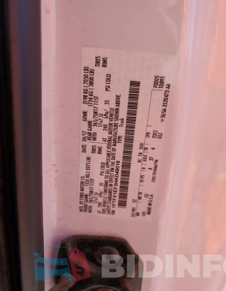 1FTFX1EF3HKD49016 Photo# 12