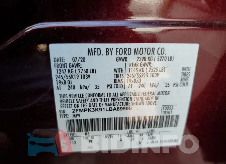 2FMPK3K91LBA89596 Photo# 12