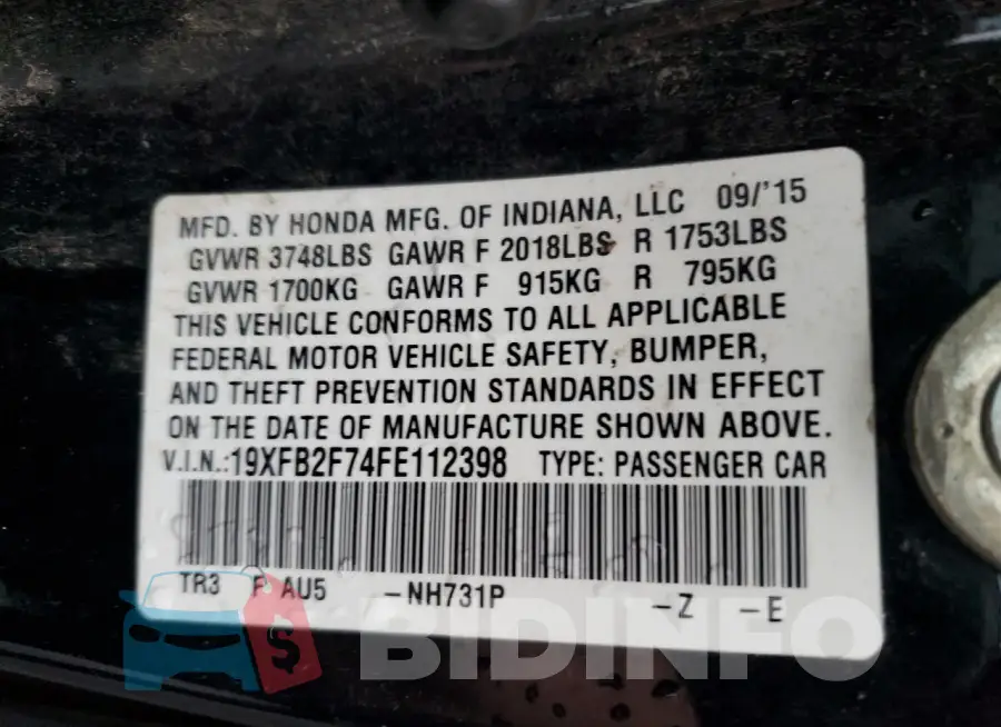 19XFB2F74FE112398 Photo# 12
