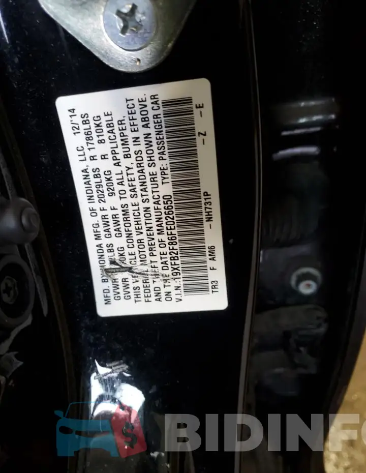 19XFB2F86FE026650 Photo# 12