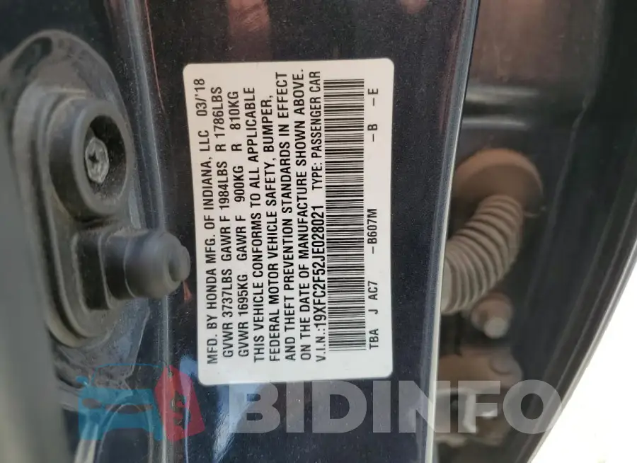 19XFC2F52JE028021 Photo# 12