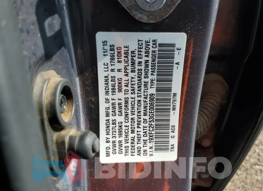 19XFC2F53GE006909 Photo# 12