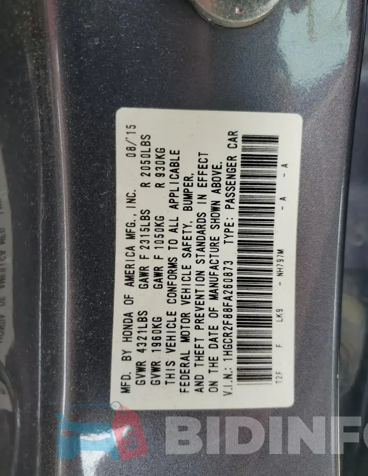 1HGCR2F88FA260873 Photo# 12