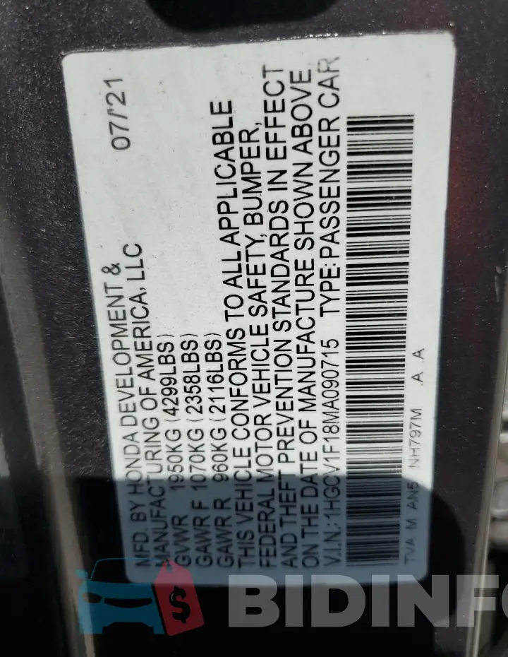1HGCV1F18MA090715 Photo# 12