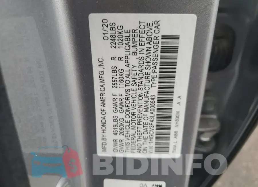 1HGCV3F43LA005543 Photo# 12