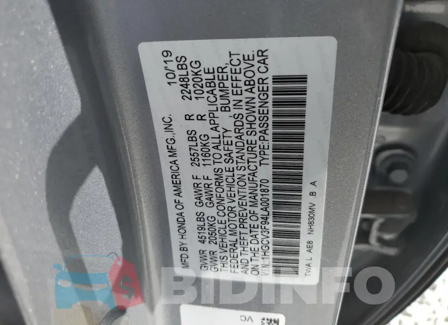 1HGCV3F94LA001870 Photo# 13