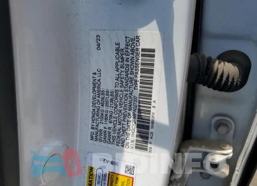 1HGCY2F88PA027337 Photo# 13