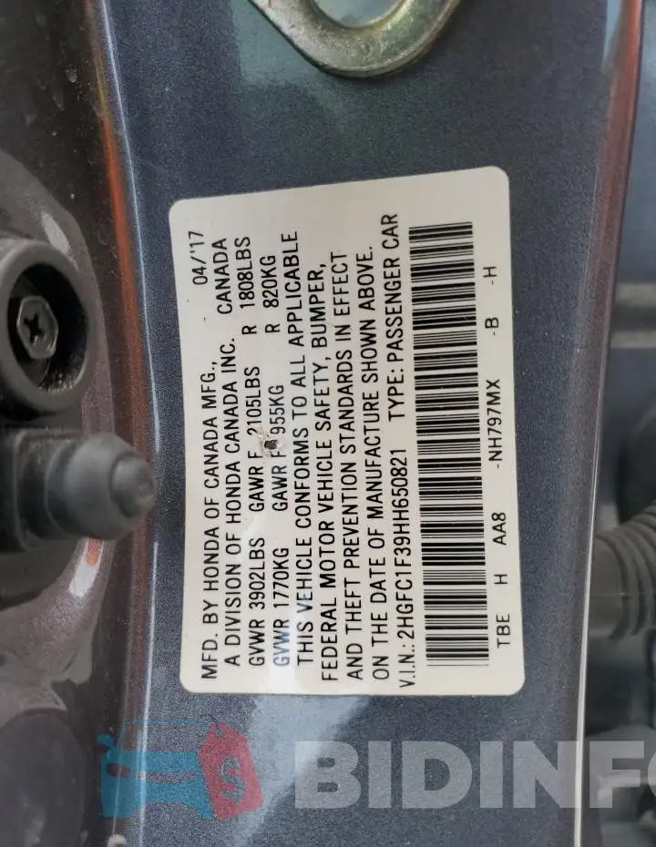 2HGFC1F39HH650821 Photo# 12