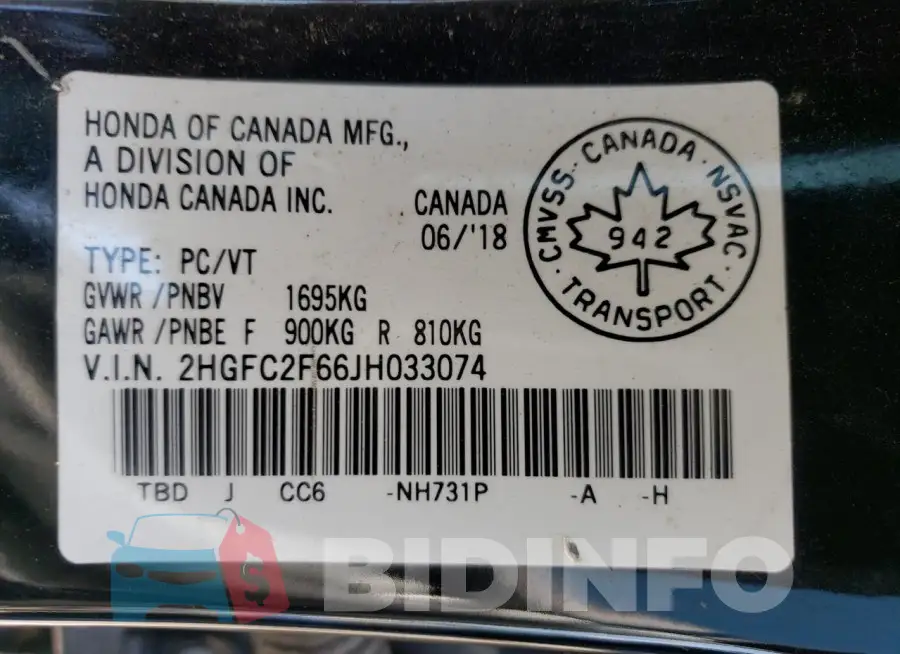 2HGFC2F66JH033074 Photo# 12