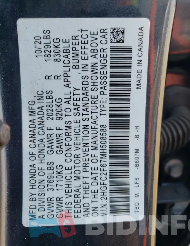 2HGFC2F67MH508588 Photo# 12