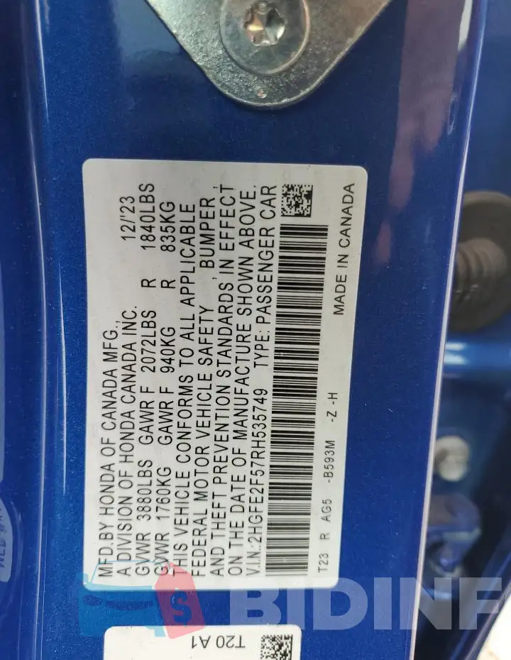 2HGFE2F57RH535749 Photo# 12
