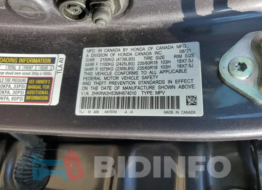 2HKRW2H53MH674010 Photo# 13