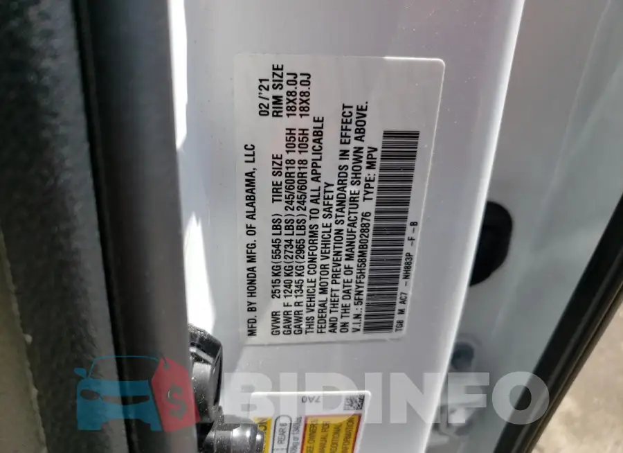 5FNYF5H58MB028876 Photo# 14