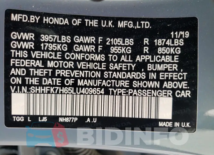 SHHFK7H65LU409654 Photo# 12