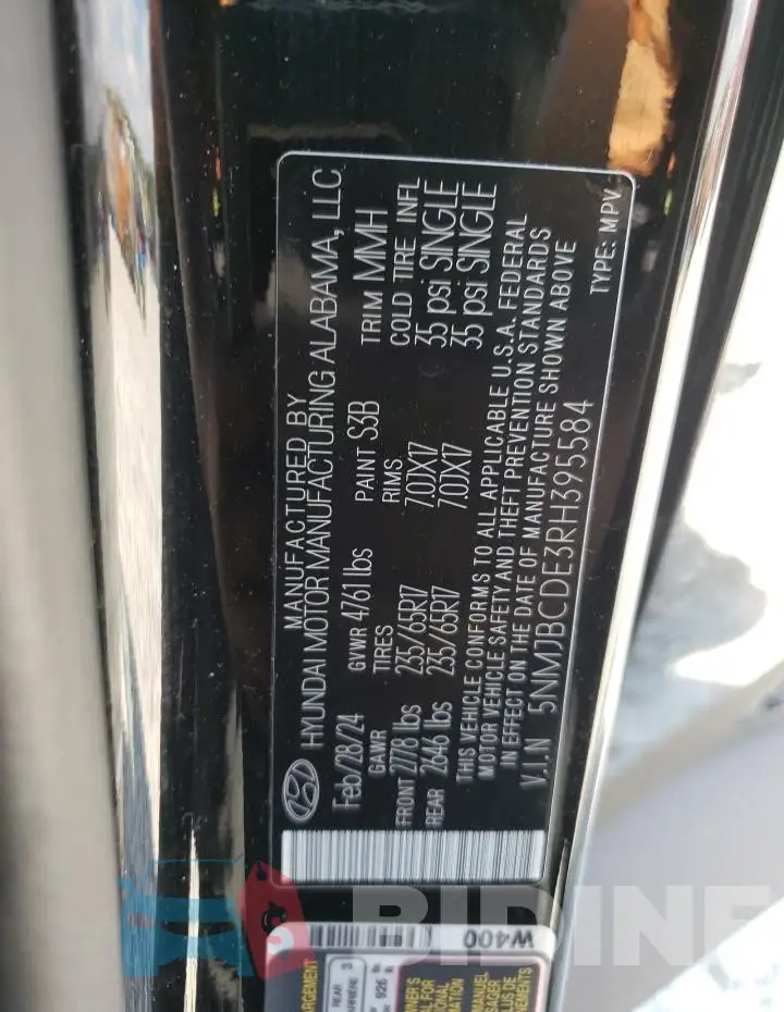 5NMJBCDE3RH395584 Photo# 14