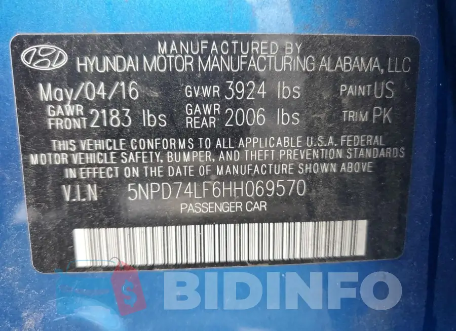 5NPD74LF6HH069570 Photo# 12