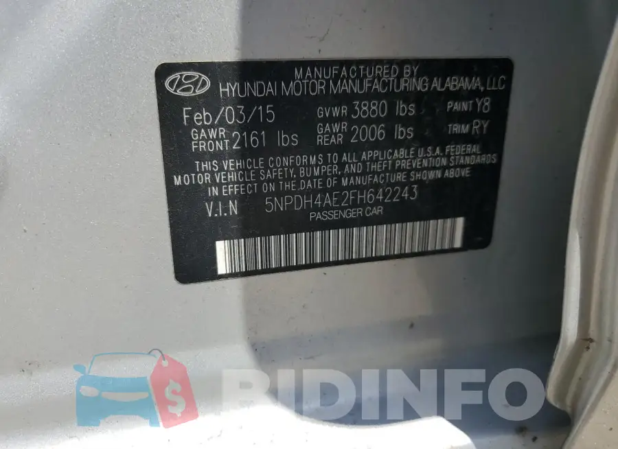 5NPDH4AE2FH642243 Photo# 12