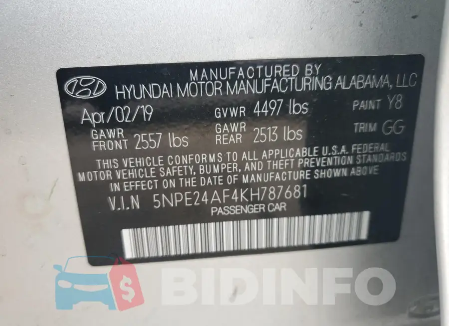 5NPE24AF4KH787681 Photo# 12