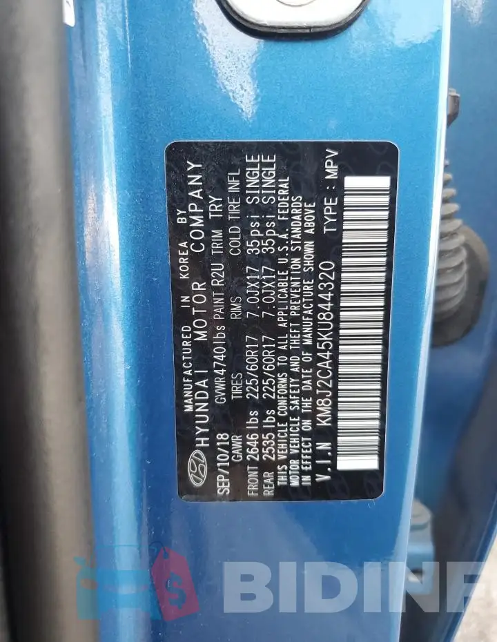 KM8J2CA45KU844320 Photo# 13