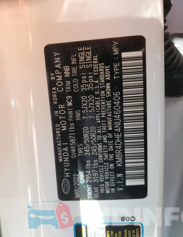 KM8R4DHE4NU460406 Photo# 12