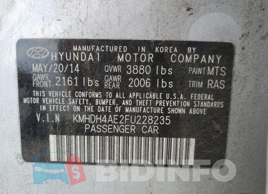 KMHDH4AE2FU228235 Photo# 12