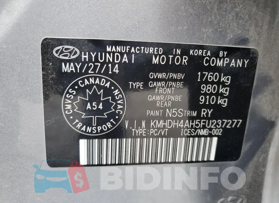 KMHDH4AH5FU237277 Photo# 12