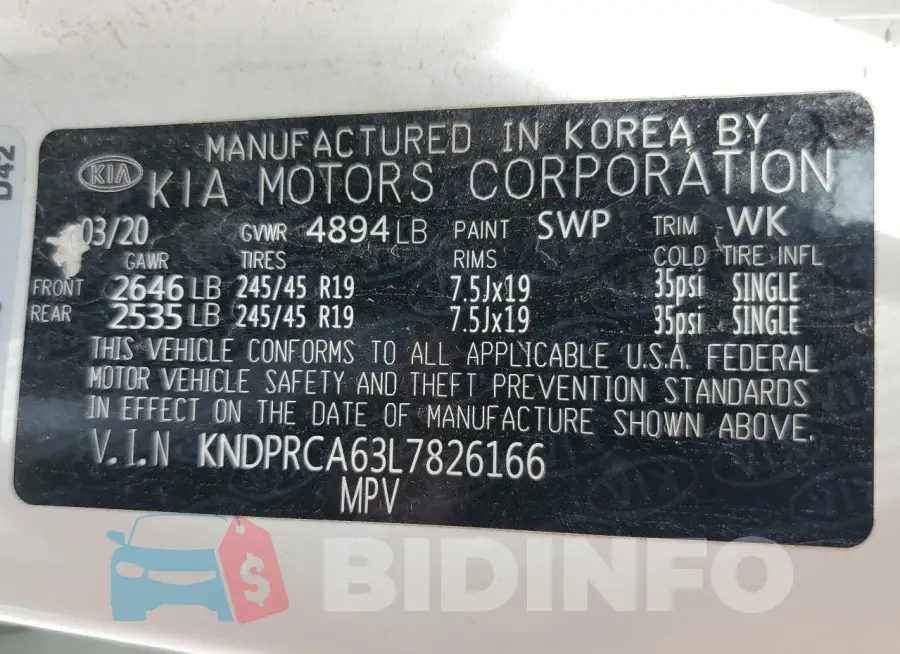 KNDPRCA63L7826166 Photo# 13