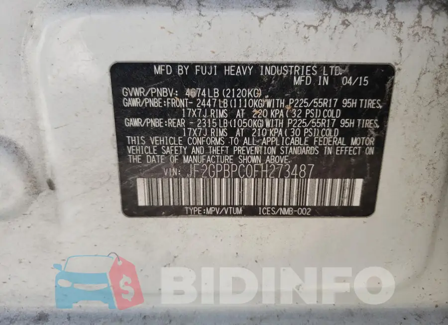 JF2GPBPC0FH273487 Photo# 12