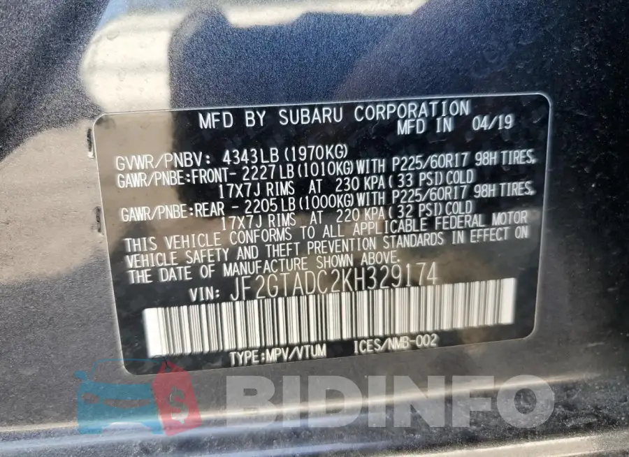JF2GTADC2KH329174 Photo# 13