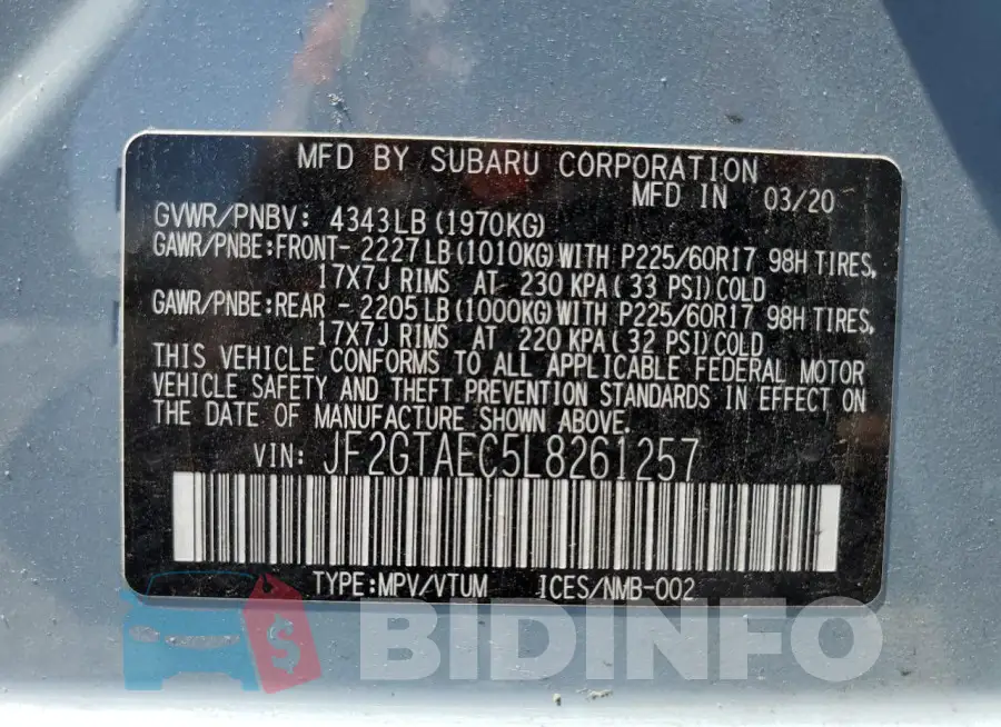 JF2GTAEC5L8261257 Photo# 13
